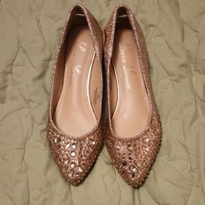 Lauren Lorraine Rose Gold Crystal-Embellished Pointed Flats